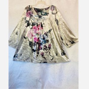 Essentials Plus Size Square Neck Multi Color Floral Velvet Pullover Blouse
